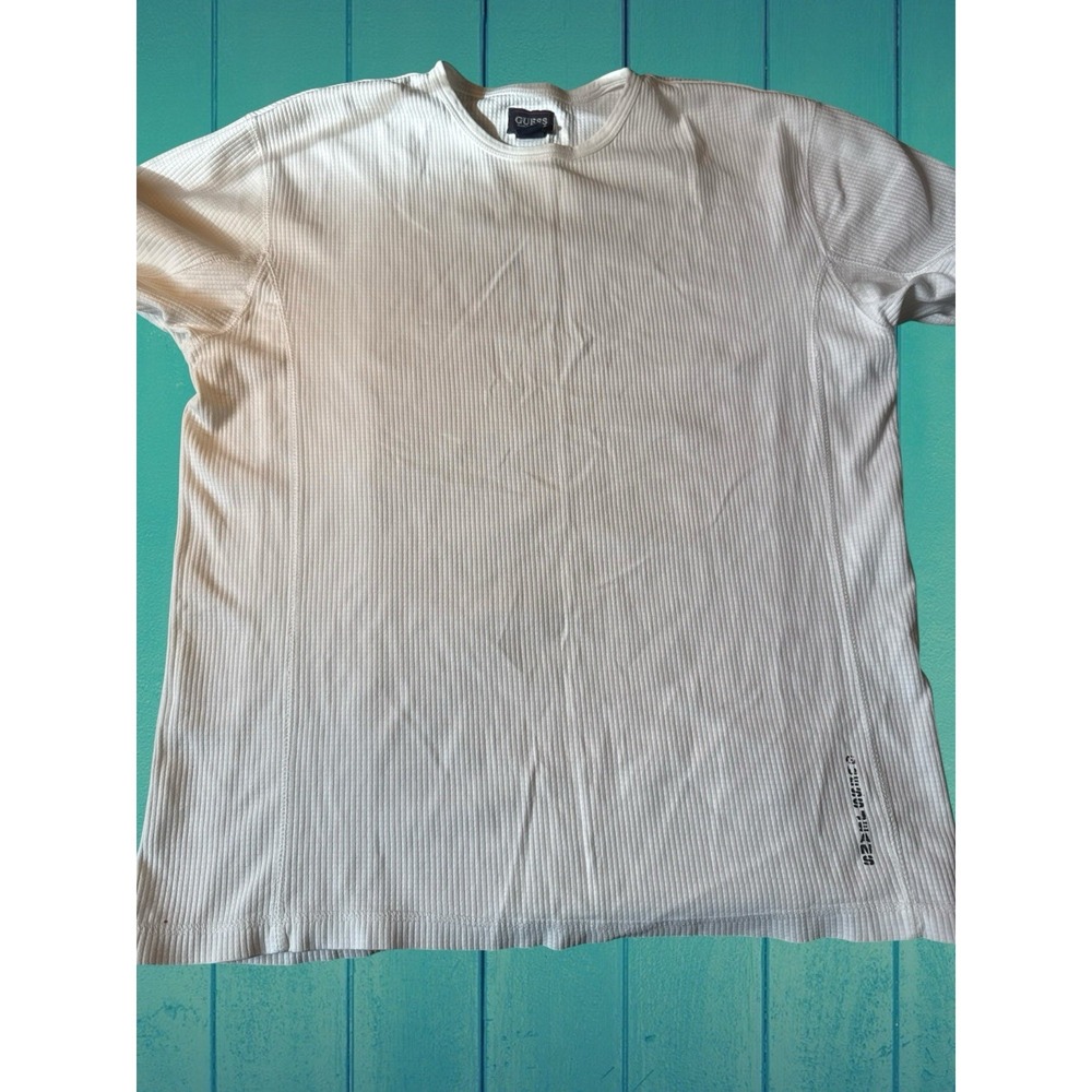 Men's Vintage Guess Waffle Crew Neck Pullover Shirt Sz. L Pure White